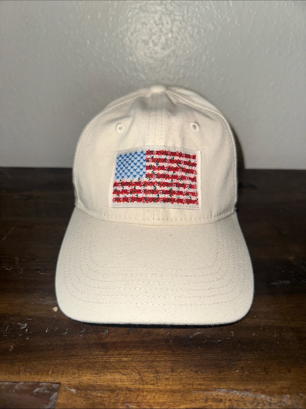 Rifle Paper Co. Cream Baseball Cap with Embroidered Flag Patch